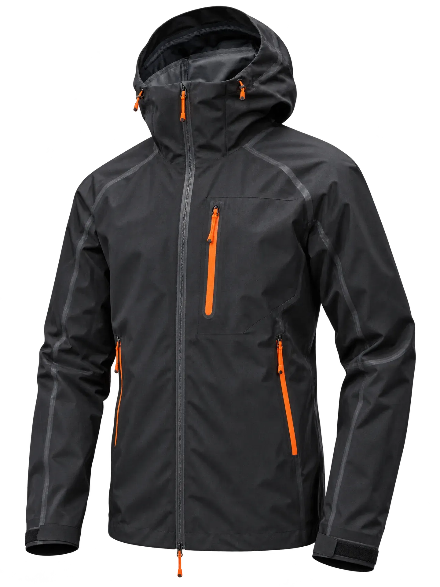 VNT/01 technical shell jacket, graphite with signal orange zipper accents