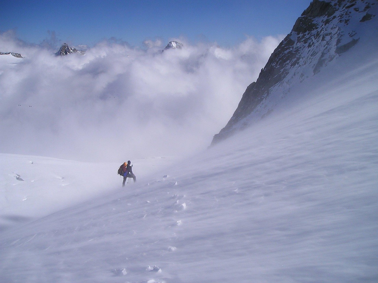 Blizzard racing over high alpine peaks